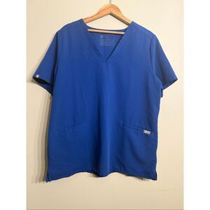 Figs womens casma three pocket scrub top in blue size Extra Large
